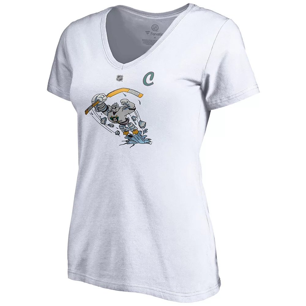 Women's Fanatics Branded Ryan Getzlaf White Anaheim Ducks 2020/21 Special Edition Authentic Stack Name & Number V-Neck T-Shirt 4 Women's Fanatics Branded Ryan Getzlaf White Anaheim Ducks 2020/21 Special Edition Authentic Stack Name & Number V-Neck T-Shirt - Image 2
