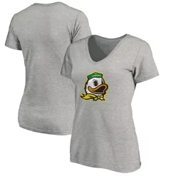 Women's Majestic Heathered Gray Oregon Ducks Primary Logo V-Neck T-Shirt