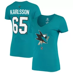 Women's Fanatics Branded Erik Karlsson Teal San Jose Sharks Name and Number V-Neck T-Shirt