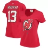 Women's Fanatics Branded Nico Hischier Red New Jersey Devils Name & Number Logo V-Neck T-Shirt