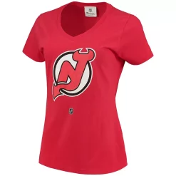 Women's Fanatics Branded Nico Hischier Red New Jersey Devils Name & Number Logo V-Neck T-Shirt -Fanatics Clothing Shop 4955129 ALT2