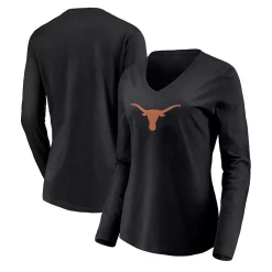 Women's Fanatics Branded Black Texas Longhorns Primary Logo Long Sleeve V-Neck T-Shirt -Fanatics Clothing Shop 4964234 ALT