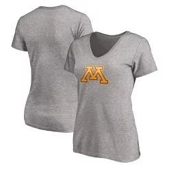 Women's Fanatics Branded Heathered Gray Minnesota Golden Gophers Primary Logo V-Neck T-Shirt
