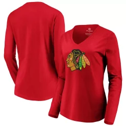 Women's Fanatics Branded Red Chicago Blackhawks Primary Logo Long Sleeve V-Neck T-Shirt