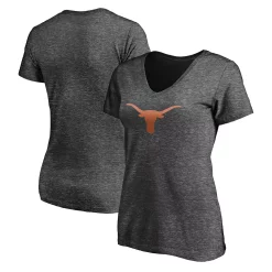 Women's Fanatics Branded Heathered Charcoal Texas Longhorns Primary Logo V-Neck T-Shirt