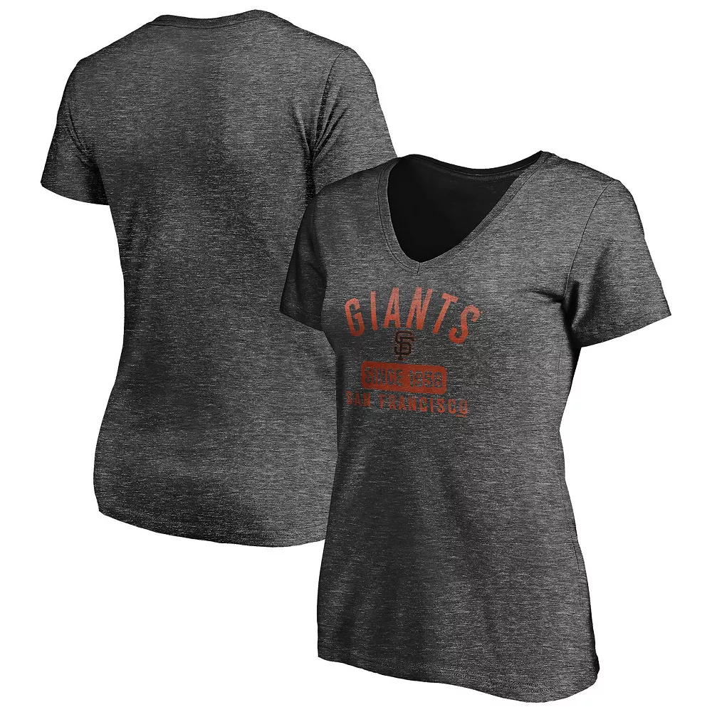 Women's Fanatics Branded Heathered Charcoal San Francisco Giants Old Time Favorite V-Neck T-Shirt 4 Women's Fanatics Branded Heathered Charcoal San Francisco Giants Old Time Favorite V-Neck T-Shirt - Image 2