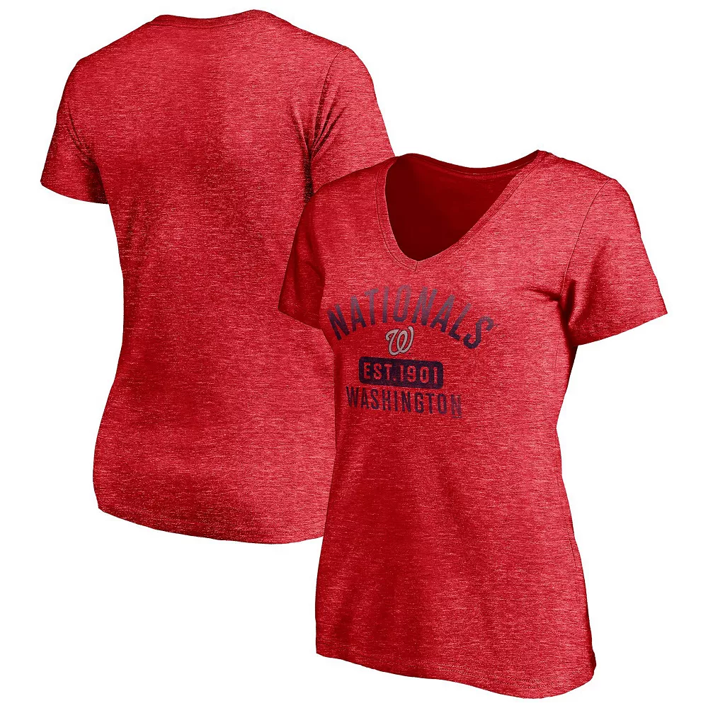 Women's Fanatics Branded Heathered Red Washington Nationals Old Time Favorite V-Neck T-Shirt 4 Women's Fanatics Branded Heathered Red Washington Nationals Old Time Favorite V-Neck T-Shirt - Image 2