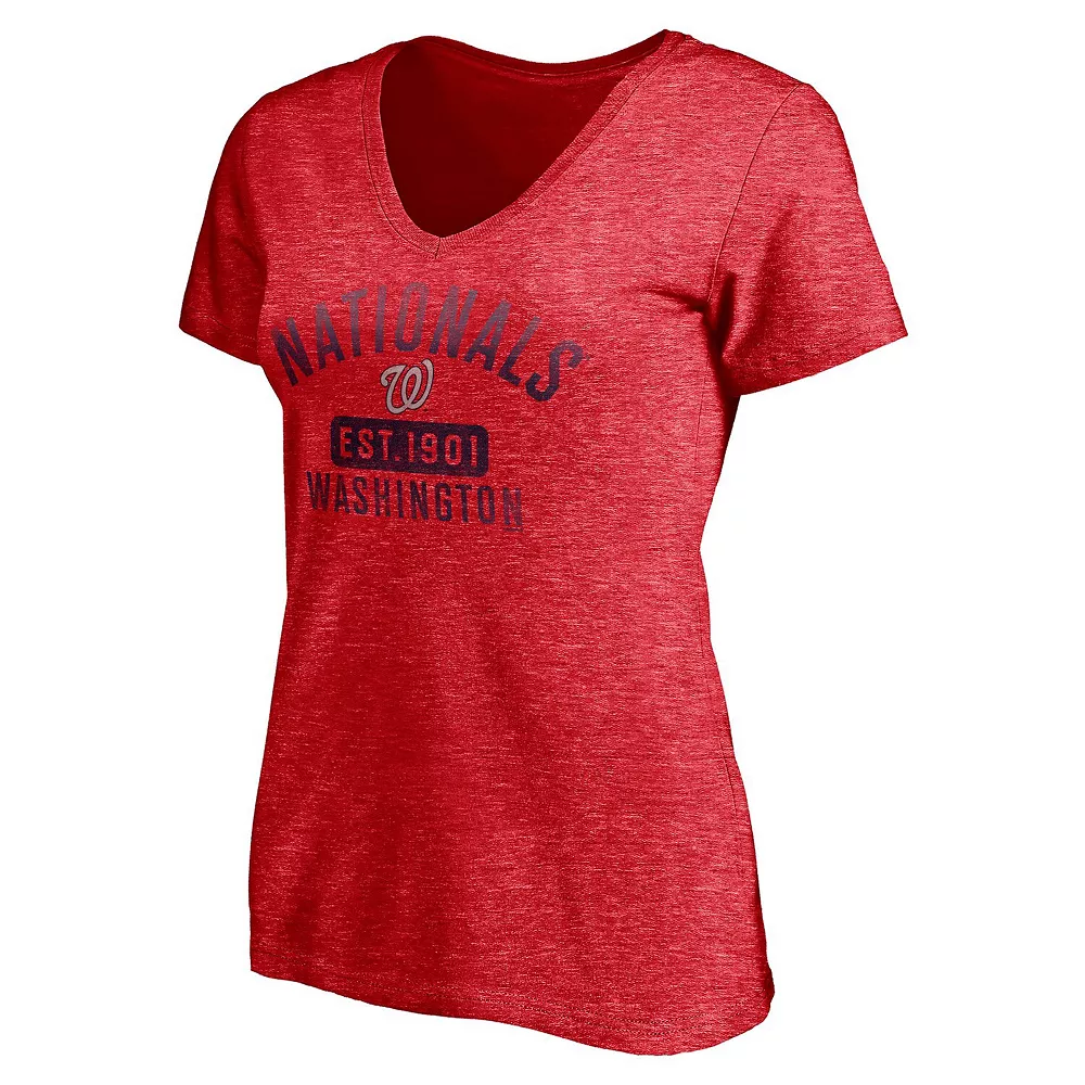 Women's Fanatics Branded Heathered Red Washington Nationals Old Time Favorite V-Neck T-Shirt 5 Women's Fanatics Branded Heathered Red Washington Nationals Old Time Favorite V-Neck T-Shirt - Image 3