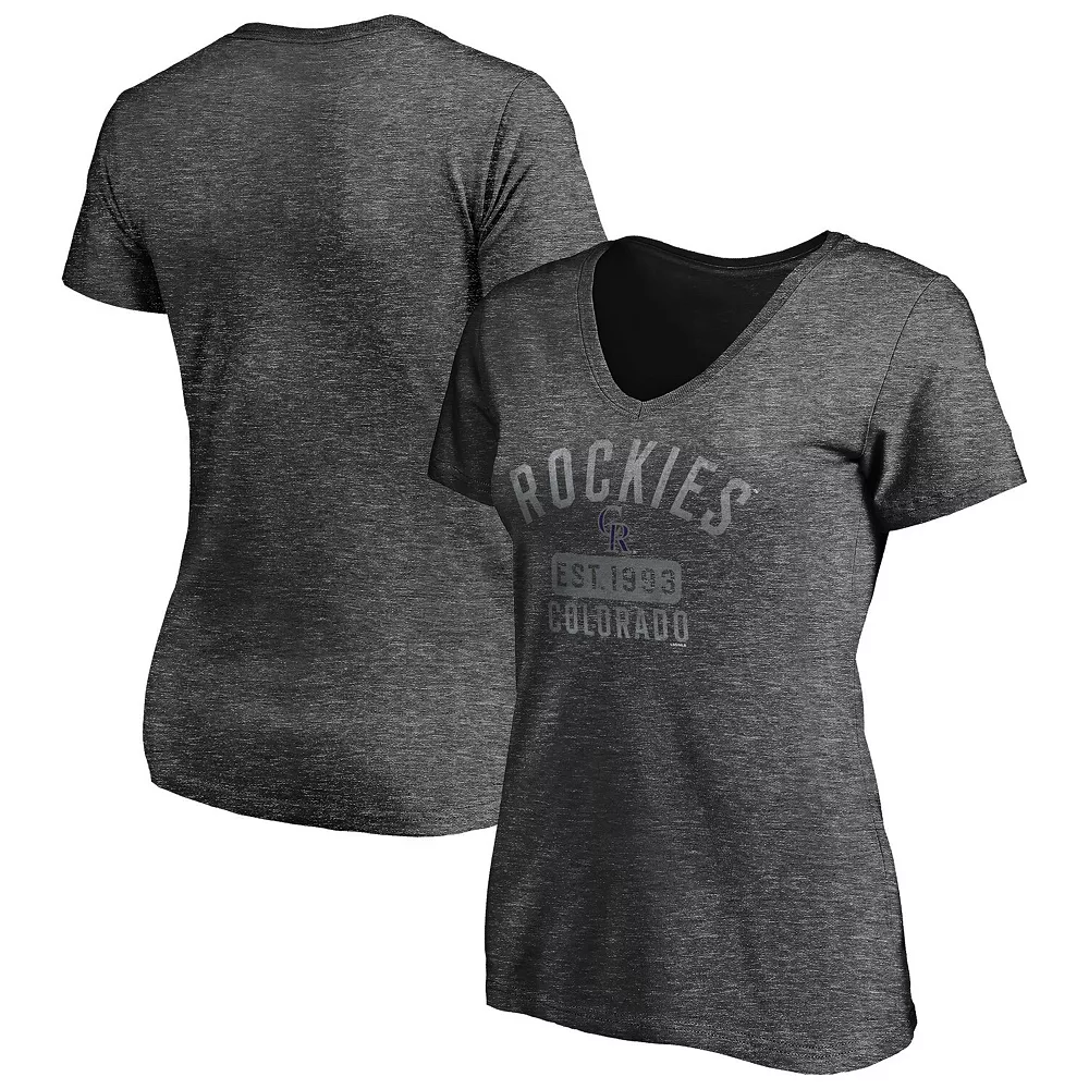 Women's Fanatics Branded Heathered Charcoal Colorado Rockies Old Time Favorite V-Neck T-Shirt 3 Women's Fanatics Branded Heathered Charcoal Colorado Rockies Old Time Favorite V-Neck T-Shirt