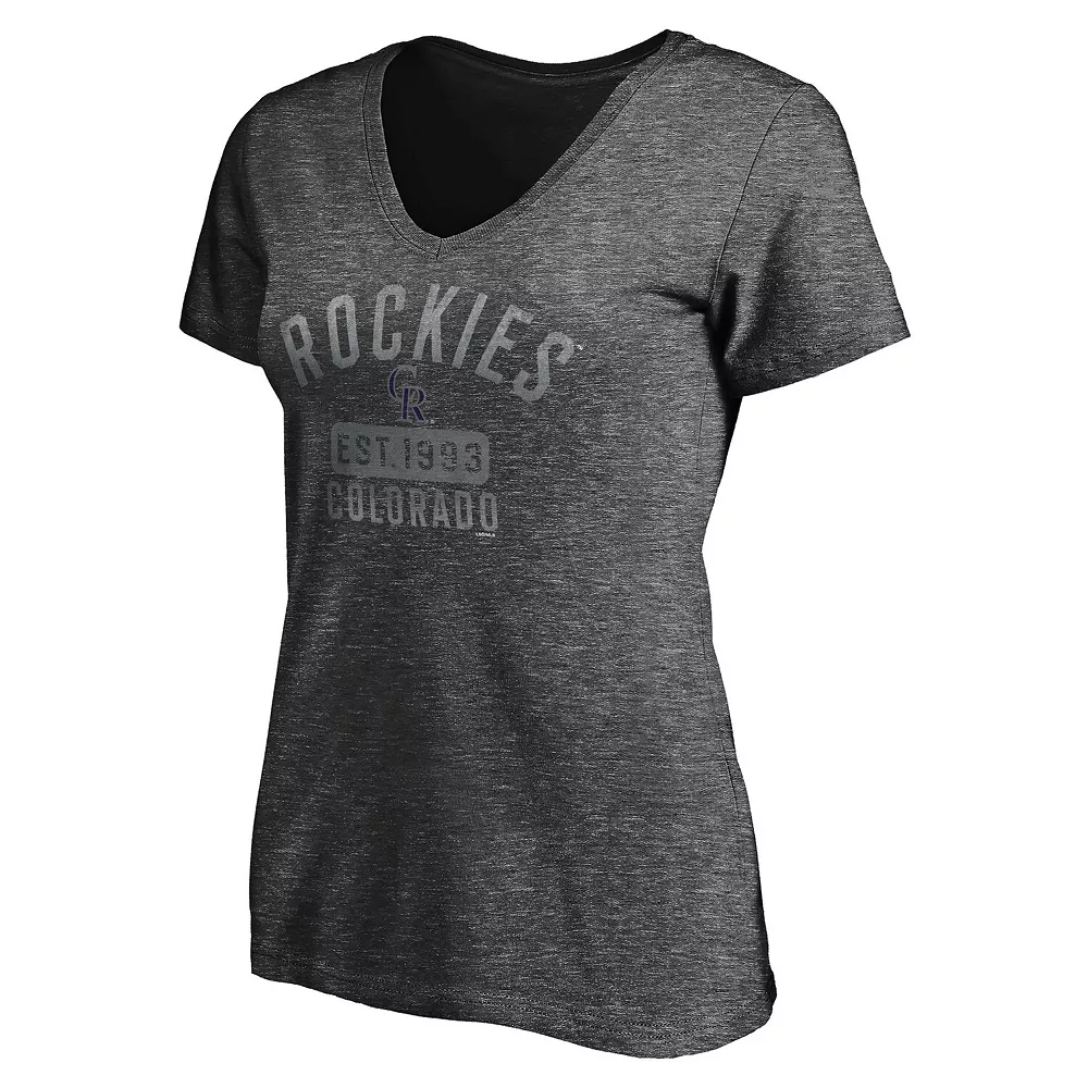 Women's Fanatics Branded Heathered Charcoal Colorado Rockies Old Time Favorite V-Neck T-Shirt 4 Women's Fanatics Branded Heathered Charcoal Colorado Rockies Old Time Favorite V-Neck T-Shirt - Image 2