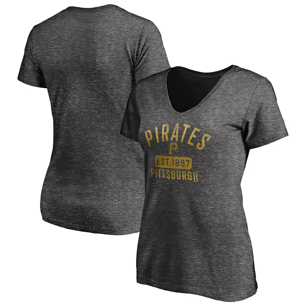 Women's Fanatics Branded Heathered Charcoal Pittsburgh Pirates Old Time Favorite V-Neck T-Shirt 4 Women's Fanatics Branded Heathered Charcoal Pittsburgh Pirates Old Time Favorite V-Neck T-Shirt - Image 2