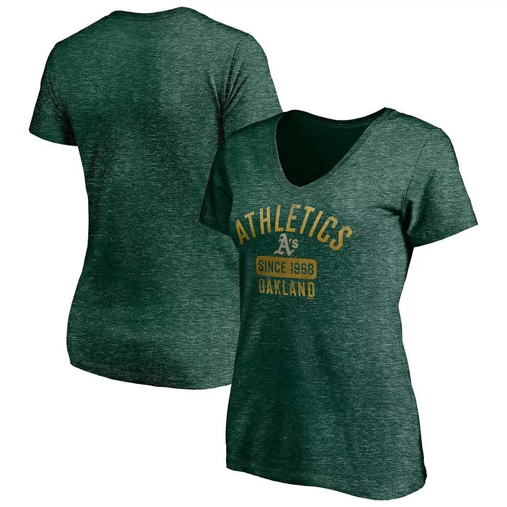 Women's Fanatics Branded Heathered Green Oakland Athletics Old Time Favorite V-Neck T-Shirt 3 Women's Fanatics Branded Heathered Green Oakland Athletics Old Time Favorite V-Neck T-Shirt