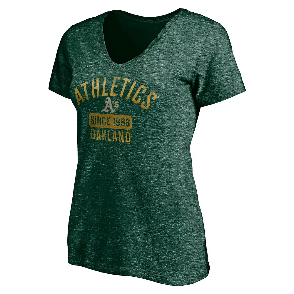 Women's Fanatics Branded Heathered Green Oakland Athletics Old Time Favorite V-Neck T-Shirt 5 Women's Fanatics Branded Heathered Green Oakland Athletics Old Time Favorite V-Neck T-Shirt - Image 3