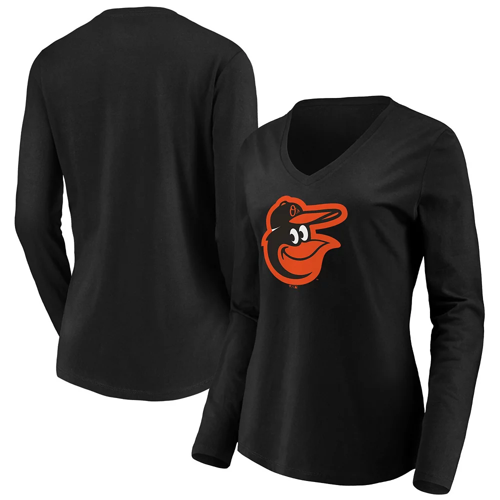 Women's Fanatics Branded Black Baltimore Orioles Official Logo Long Sleeve V-Neck T-Shirt 3 Women's Fanatics Branded Black Baltimore Orioles Official Logo Long Sleeve V-Neck T-Shirt
