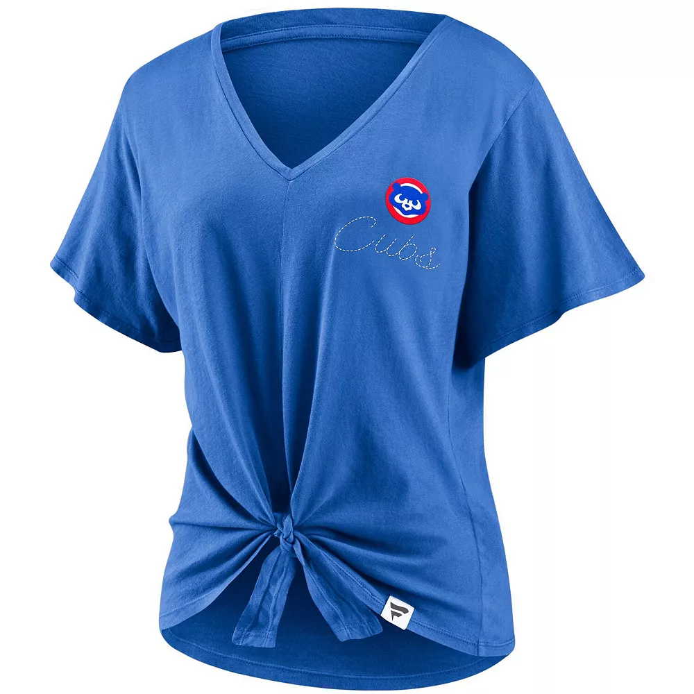 Women's Fanatics Branded Royal Chicago Cubs Sport Resort Script Washed Tie Front V-Neck T-Shirt 5 Women's Fanatics Branded Royal Chicago Cubs Sport Resort Script Washed Tie Front V-Neck T-Shirt - Image 3