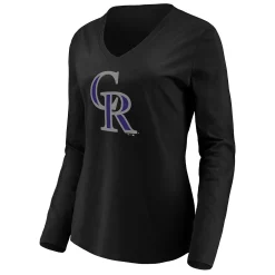 Women's Fanatics Branded Black Colorado Rockies Official Logo Long Sleeve V-Neck T-Shirt -Fanatics Clothing Shop 5038365 ALT2