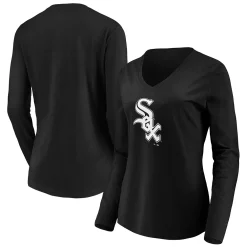Women's Fanatics Branded Black Chicago White Sox Official Logo Long Sleeve V-Neck T-Shirt -Fanatics Clothing Shop 5038570 ALT
