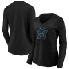 Women's Fanatics Branded Black Miami Marlins Official Logo Long Sleeve V-Neck T-Shirt -Fanatics Clothing Shop 5038694