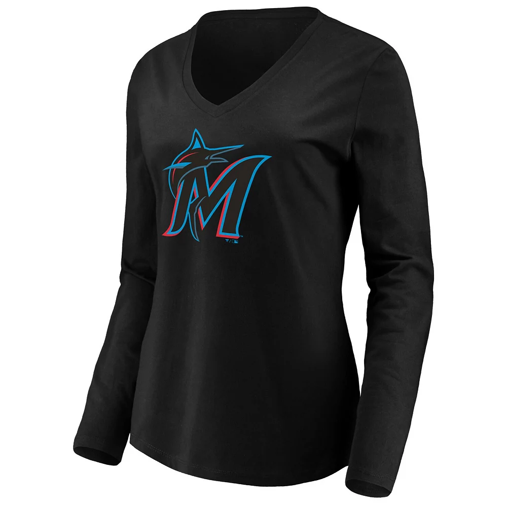 Women's Fanatics Branded Black Miami Marlins Official Logo Long Sleeve V-Neck T-Shirt 5 Women's Fanatics Branded Black Miami Marlins Official Logo Long Sleeve V-Neck T-Shirt - Image 3