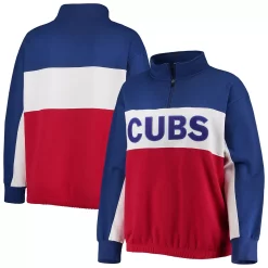 Women's Fanatics Branded Royal/Red Chicago Cubs Plus Size Colorblock Quarter-Zip Sweatshirt