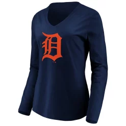 Women's Fanatics Branded Navy Detroit Tigers Official Logo Long Sleeve V-Neck T-Shirt -Fanatics Clothing Shop 5038941 ALT2