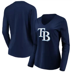 Women's Fanatics Branded Navy Tampa Bay Rays Official Logo Long Sleeve V-Neck T-Shirt -Fanatics Clothing Shop 5039008 ALT