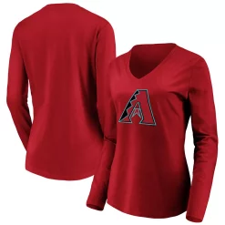 Women's Fanatics Branded Red Arizona Diamondbacks Official Logo Long Sleeve V-Neck T-Shirt