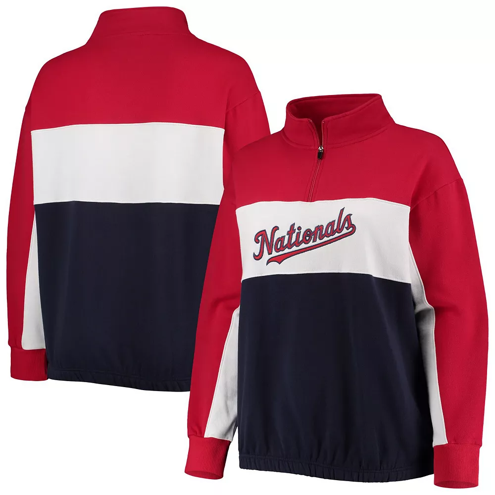 Women's Fanatics Branded Red/Navy Washington Nationals Plus Size Colorblock Quarter-Zip Sweatshirt 3 Women's Fanatics Branded Red/Navy Washington Nationals Plus Size Colorblock Quarter-Zip Sweatshirt