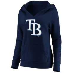 Women's Fanatics Branded Navy Tampa Bay Rays Official Logo Crossover V-Neck Pullover Hoodie -Fanatics Clothing Shop 5039417 ALT2
