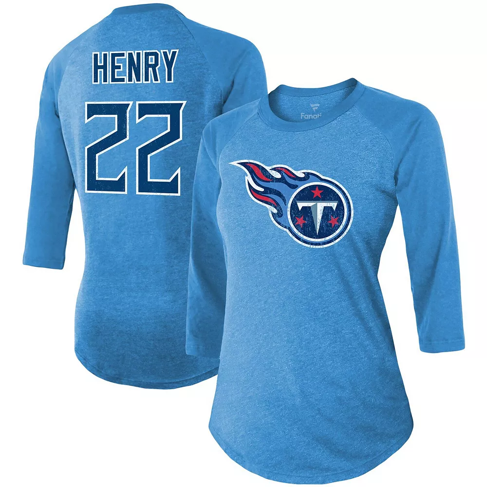 Women's Fanatics Branded Derrick Henry Light Blue Tennessee Titans Team Player Name & Number Raglan 3/4-Sleeve T-Shirt 3 Women's Fanatics Branded Derrick Henry Light Blue Tennessee Titans Team Player Name & Number Raglan 3/4-Sleeve T-Shirt