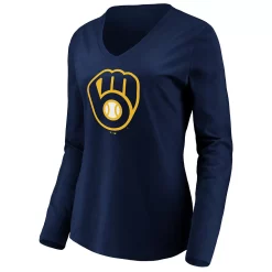 Women's Fanatics Branded Navy Milwaukee Brewers Official Logo Long Sleeve V-Neck T-Shirt -Fanatics Clothing Shop 5039789 ALT2