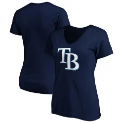 Women's Fanatics Branded Navy Tampa Bay Rays Plus Size Core Official Logo V-Neck T-Shirt