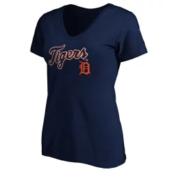 Women's Fanatics Branded Navy Detroit Tigers Team Logo Lockup V-Neck T-Shirt -Fanatics Clothing Shop 5040195 ALT2