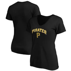 Women's Fanatics Branded Black Pittsburgh Pirates Team Logo Lockup V-Neck T-Shirt