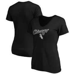 Women's Fanatics Branded Black Chicago White Sox Team Logo Lockup V-Neck T-Shirt