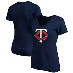 Women's Fanatics Branded Navy Minnesota Twins Core Official Logo V-Neck T-Shirt