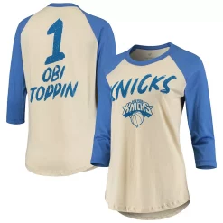 Women's Fanatics Branded Obi Toppin Cream New York Knicks NBA 3/4-Sleeve Raglan T-Shirt
