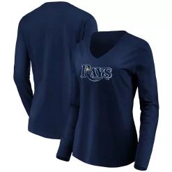 Women's Fanatics Branded Navy Tampa Bay Rays Core Team Long Sleeve V-Neck T-Shirt