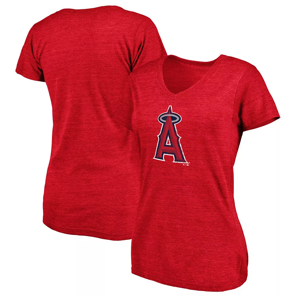 Women's Fanatics Branded Heathered Red Los Angeles Angels Core Weathered Tri-Blend V-Neck T-Shirt 3 Women's Fanatics Branded Heathered Red Los Angeles Angels Core Weathered Tri-Blend V-Neck T-Shirt