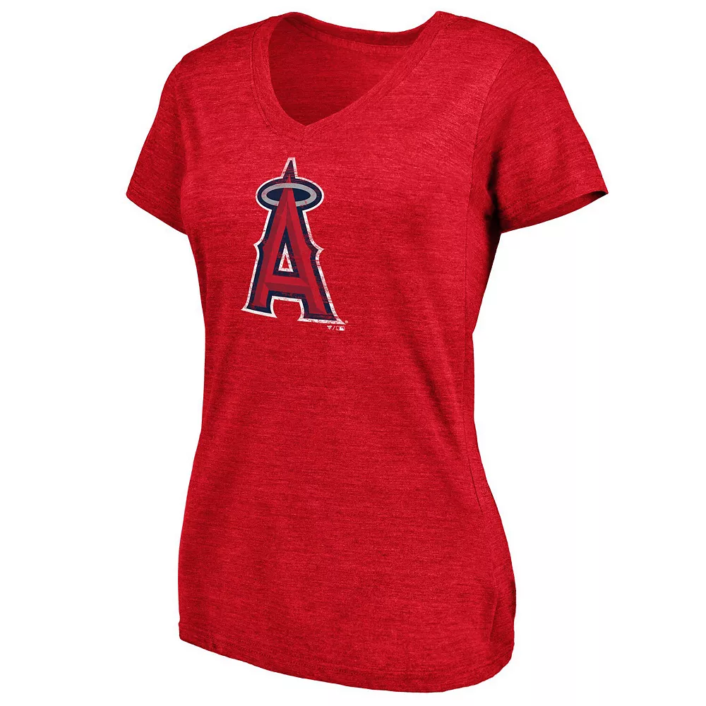 Women's Fanatics Branded Heathered Red Los Angeles Angels Core Weathered Tri-Blend V-Neck T-Shirt 5 Women's Fanatics Branded Heathered Red Los Angeles Angels Core Weathered Tri-Blend V-Neck T-Shirt - Image 3