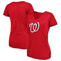 Women's Fanatics Branded Heathered Red Washington Nationals Core Weathered Tri-Blend V-Neck T-Shirt