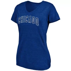 Women's Fanatics Branded Heathered Royal Chicago Cubs Wordmark Tri-Blend V-Neck T-Shirt -Fanatics Clothing Shop 5051479 ALT2