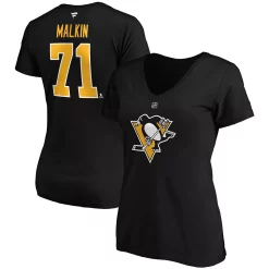 Women's Fanatics Branded Evgeni Malkin Black Pittsburgh Penguins Authentic Stack Name & Number V-Neck T-Shirt -Fanatics Clothing Shop 5051574 ALT