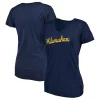 Women's Fanatics Branded Heathered Navy Milwaukee Brewers Wordmark Tri-Blend V-Neck T-Shirt -Fanatics Clothing Shop 5051727