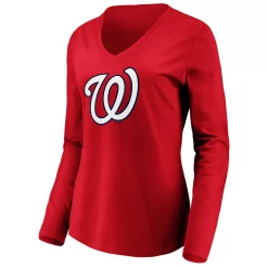 Women's Fanatics Branded Red Washington Nationals Official Logo Long Sleeve V-Neck T-Shirt -Fanatics Clothing Shop 5052013 ALT2