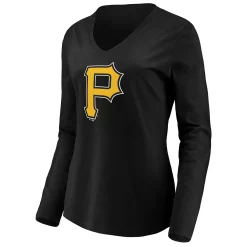 Women's Fanatics Branded Black Pittsburgh Pirates Official Logo Long Sleeve V-Neck T-Shirt -Fanatics Clothing Shop 5052152 ALT2