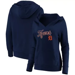Women's Fanatics Branded Navy Detroit Tigers Core Team Lockup V-Neck Pullover Hoodie