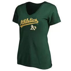 Women's Fanatics Branded Green Oakland Athletics Team Logo Lockup V-Neck T-Shirt -Fanatics Clothing Shop 5053010 ALT2