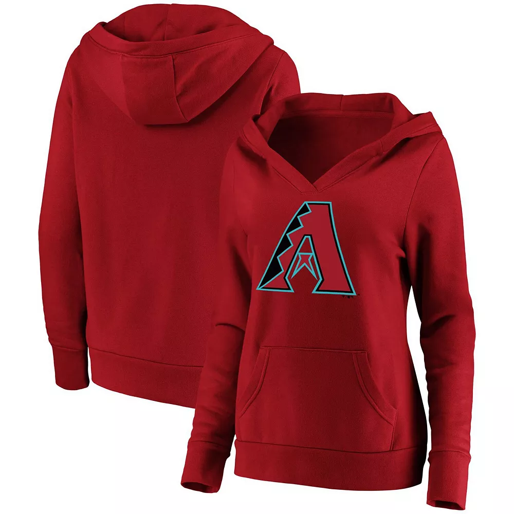 Women's Fanatics Branded Red Arizona Diamondbacks Official Logo Crossover V-Neck Pullover Hoodie 3 Women's Fanatics Branded Red Arizona Diamondbacks Official Logo Crossover V-Neck Pullover Hoodie