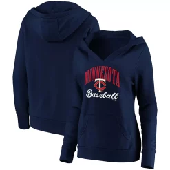 Women's Fanatics Branded Navy Minnesota Twins Victory Script Crossover Neck Pullover Hoodie
